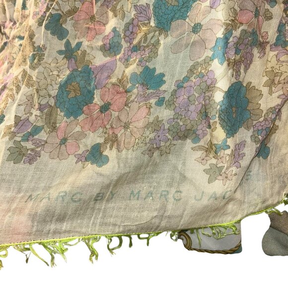 marc jacbos diaphanous Spring floral neon green fringe shawl scarf wrap - Picture 2 of 6